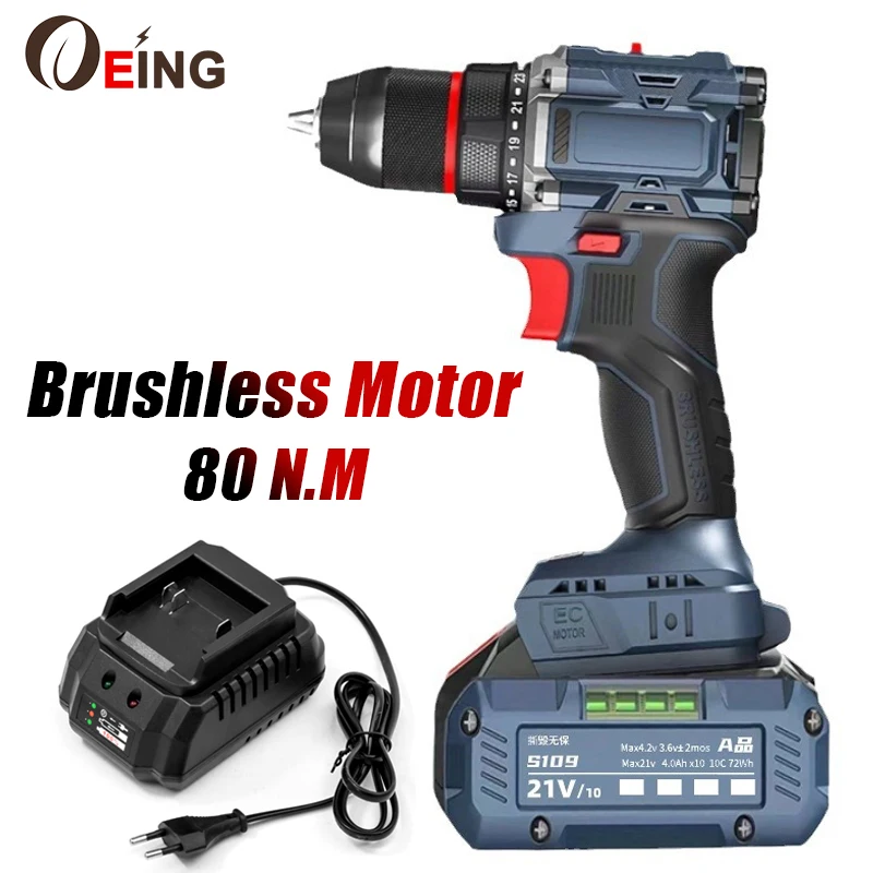 

3 Functions 21V Brushless Electric Impact Drill Cordless Screwdriver Rechargeable Battery 3/8-Inch 2-Speed 1800 RPM Power Tools