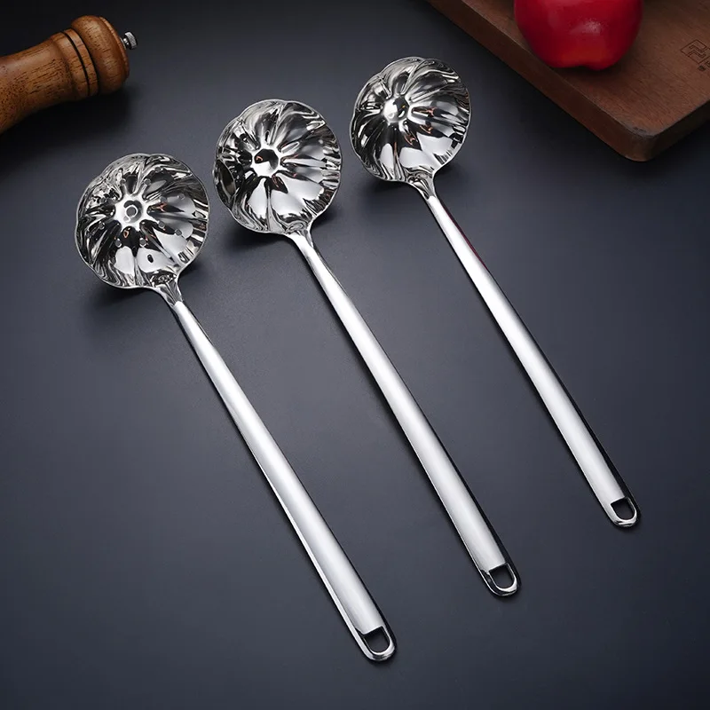 

Stainless Steel Hot Pot Strainer Scoops Hotpot Soup Ladle Spoon lotus leaf shaped long handle Colander Kitchen Cooking Utensil