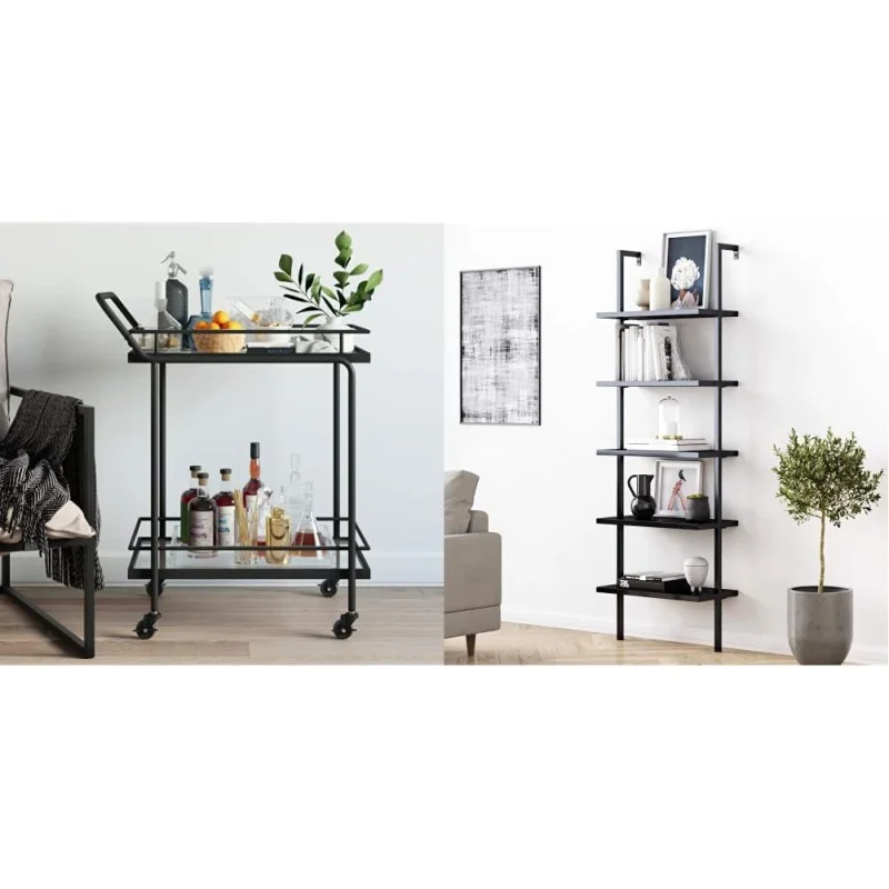 Nathan James Sally Rolling Bar or Cart for Tea or Cocktail, 2-Tiered Glass and Metal, Black & Theo 5-Shelf Black Modern Book
Nathan James Sally Rolling Bar or Cart for Tea or Cocktail, 2-Tiered Glass and Metal, Black & Theo 5-Shelf Black Modern Book