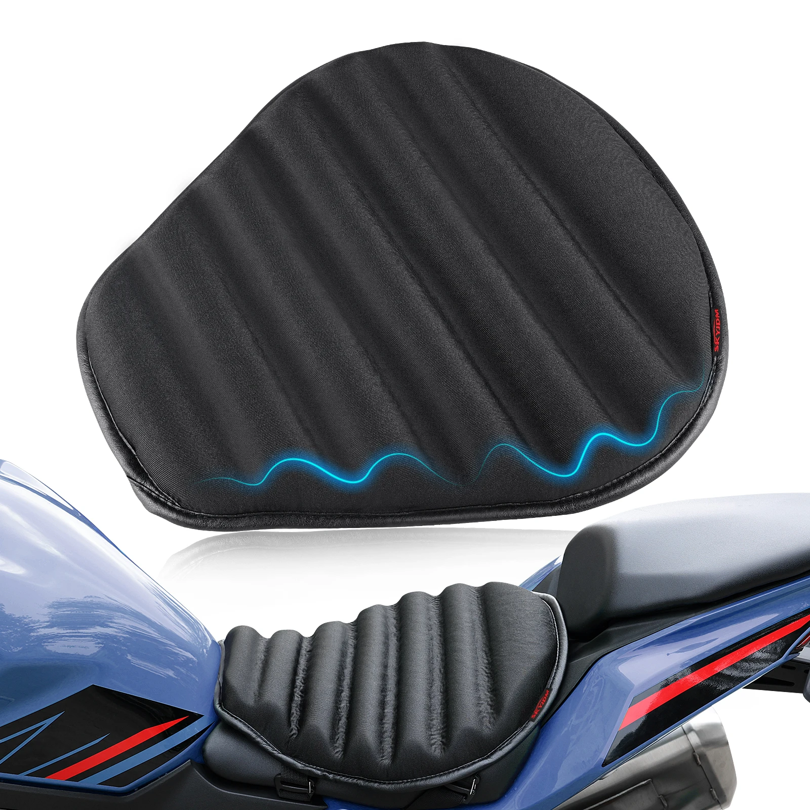 

NEW Wavy Motorcycle TPE Seat Cushion for Long Rides Anti-slip Motorcycle Seat Pad Black 3D Honeycomb Structure Shock& Breathable