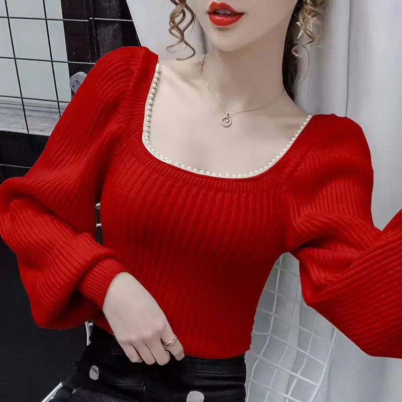Solid Color Square Neck Lantern Sleeve Sweater For Women In Autumn And Winter, New Fashion, Slim Women's Sweater
Solid Color Square Neck Lantern Sleeve Sweater For Women In Autumn And Winter, New Fashion, Slim Women's Sweater