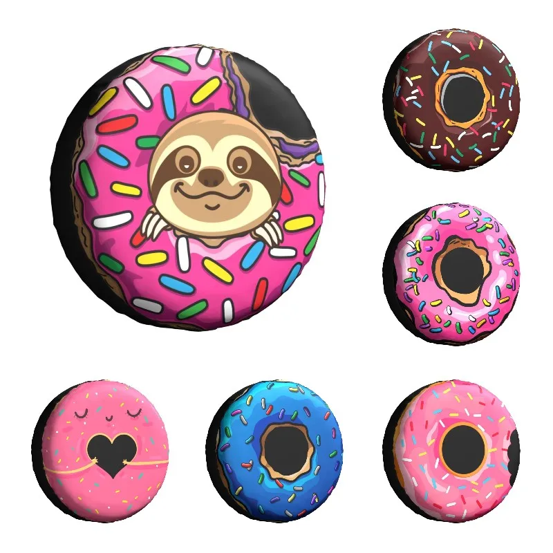 

Cute Sloth Donut Spare Tire Cover Waterproof Dust-Proof Doughnut Wheel Covers for Jeep Pajero 14" 15" 16" 17" Inch 4WD 4x4