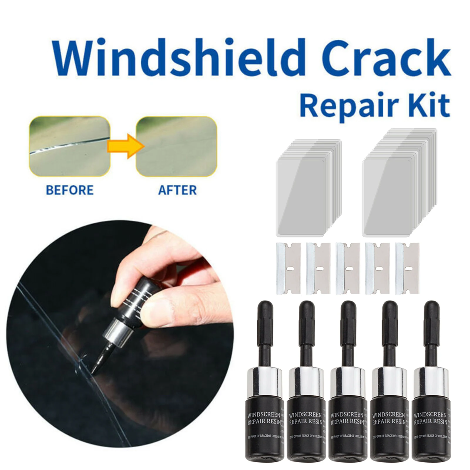 

5pcs Automotive Glass Nano Repair Kit Car Windshield Glass Crack Repair Kit Windscreen Window Repair fluid Scratch Crack Restore