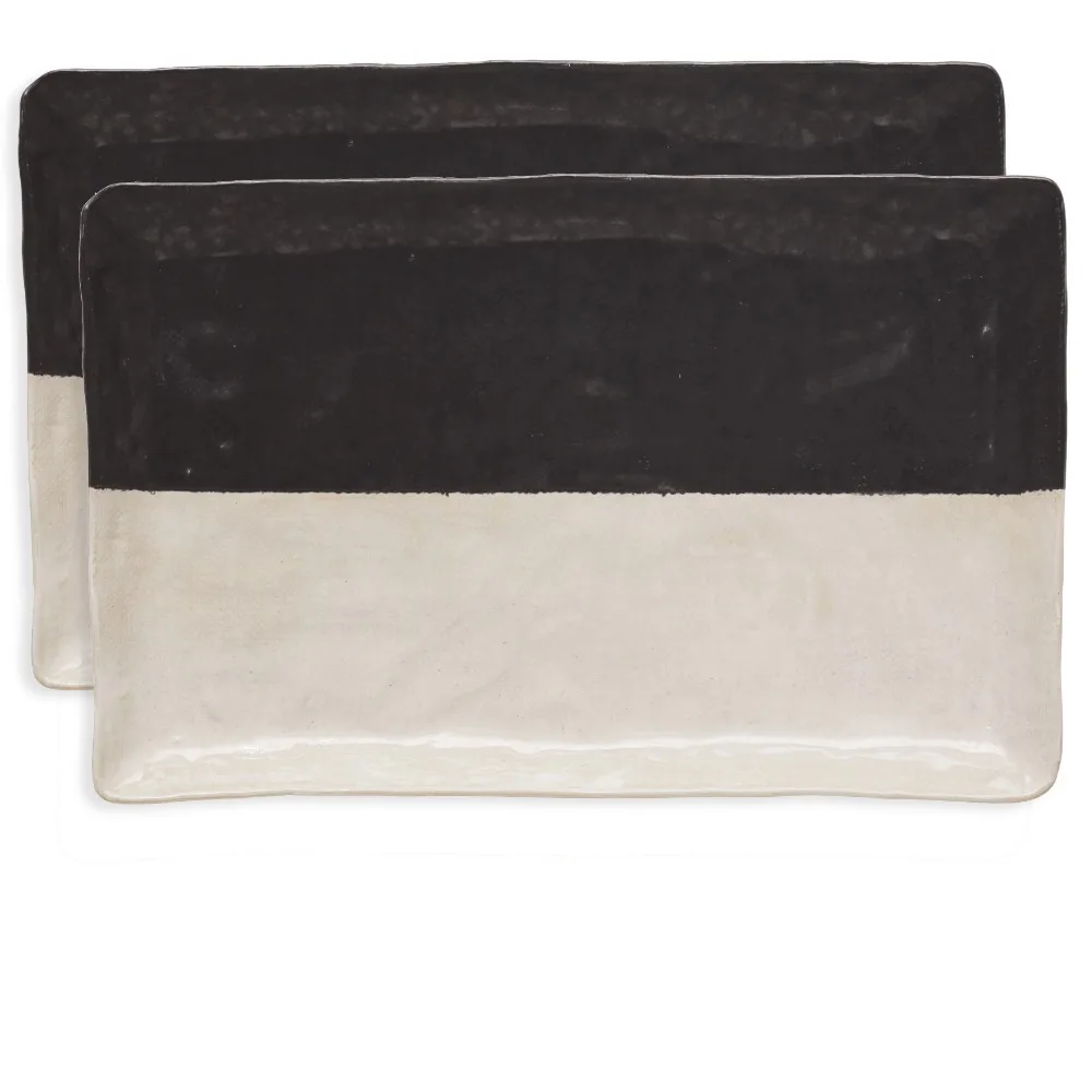 

Set of 2, 14" L Stoneware Plate W/Reactive Glaze, Black/White