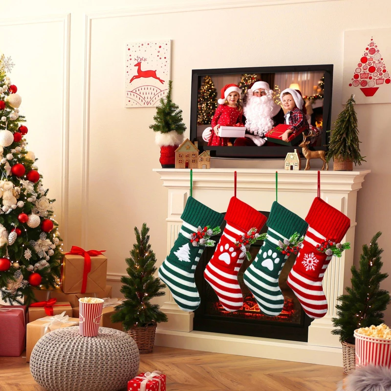 

Мягкие удобные рождественские чулки, праздничные вязаные носки со снежинками для рождественской елки, камина, украшения для перил