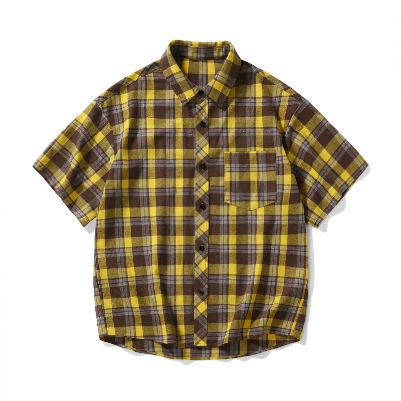 

Spring Summer Stand Collar Five-point Mid-sleeve Fashionable Men Short-sleeved Shirt Seven-point Sleeve Large Size Plaid Shirt