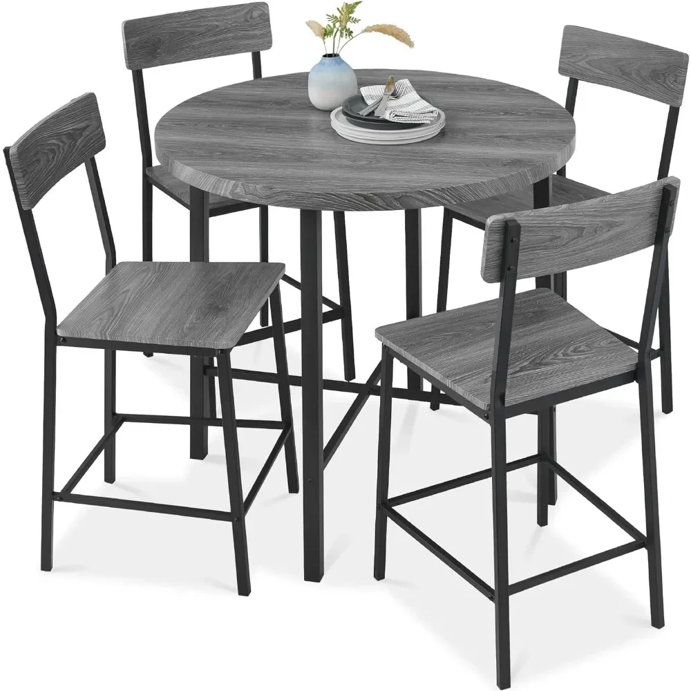 

Современная круглая стойка из 5 предметов, столовый набор для дома, кухни, столовой с 4 стульями, стол толщиной 1,5 дюйма, серый, бесплатная доставка
