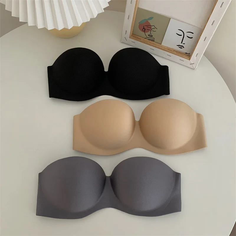 

Laides Sexy Backless Invisible Bra Push Up For Women Lingerie Seamless Brassiere Black Strapless Bandeau No Sewing Bra
