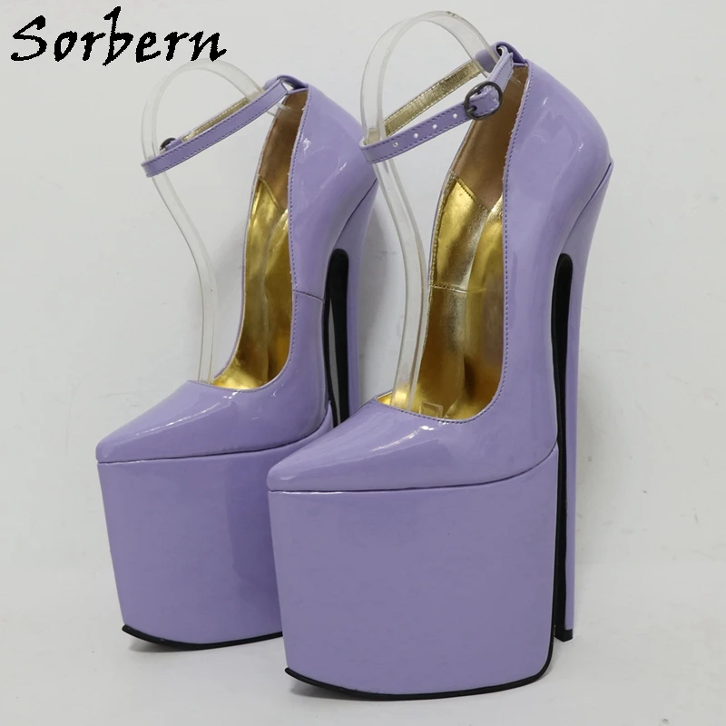 

Sorbern 27Cm High Heel Lavener Women Pump Shoes Ankle Strap Visible Platform Pointed Toe Shoes Female Size 5-13