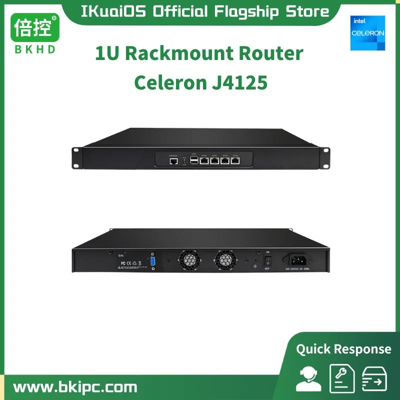 

IKuaiOS Rack Mounted Ethernet Router Celeron J4125 4LAN 2.5G Supports Firewall VPN SD-WAN Pfsense Mikrotik Debian 1090NP