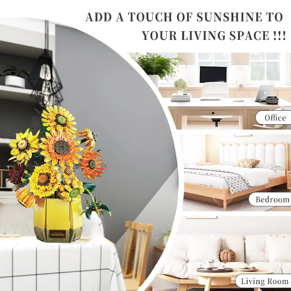Creative IDEAS 1328PCS Sunflower Romantic Building Blocks Flowers Bouquet Vase Model Bricks Valentine Home Decoration Toys Gifts Creative IDEAS 1328PCS Sunflower Romantic Building Blocks Flowers Bouquet Vase Model Bricks Valentine Home Decoration Toys Gifts