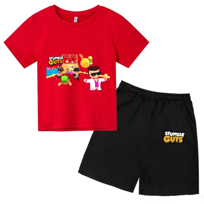 

Boys Summer Game Stumble Guys Cartoon Print Summer Casual T Shirt Set Boys Girls Sports Suit Short Sleeve 4T-14T Kids Tops Sets