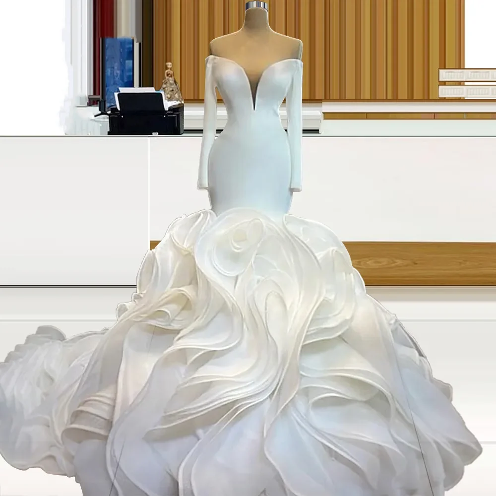 

Classic Mermaid Wedding Dresses Elegant High-end V-Neck Sweep Train Saudi Arabia Vestido De Noiva Bridal Gowns Custom Made
