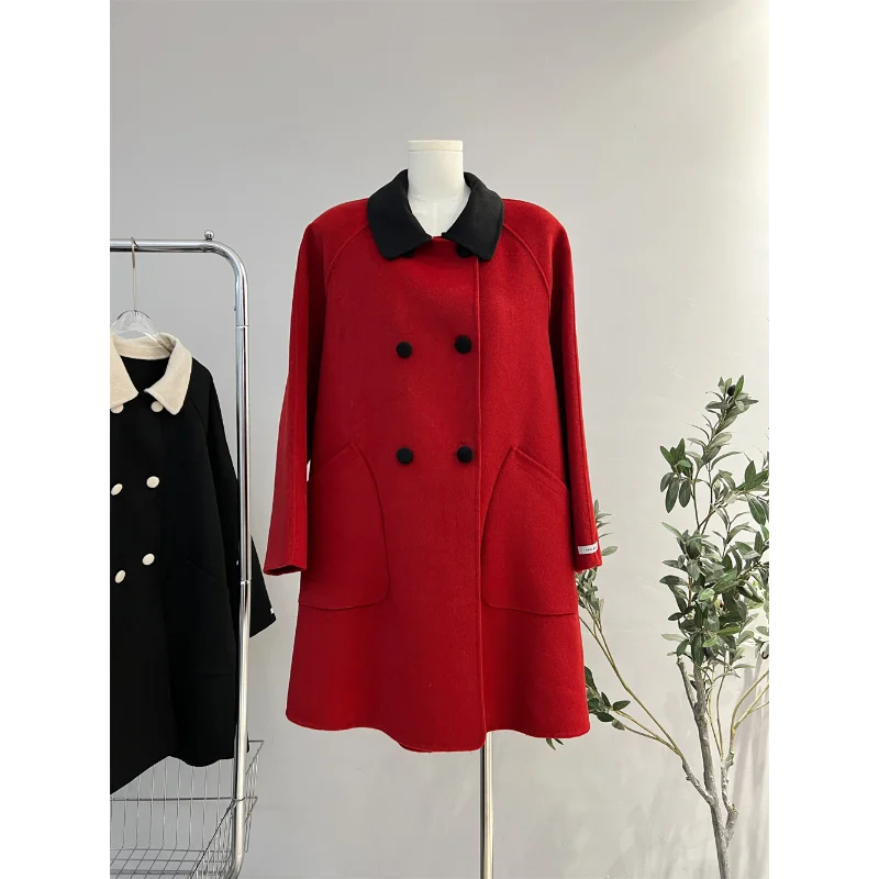 High-quality Double-sided Wool Red Coat Female Lapel Long-sleeved Wool Blended Long Cloak Woolen Black Loose French Women Coat
High-quality Double-sided Wool Red Coat Female Lapel Long-sleeved Wool Blended Long Cloak Woolen Black Loose French Women Coat