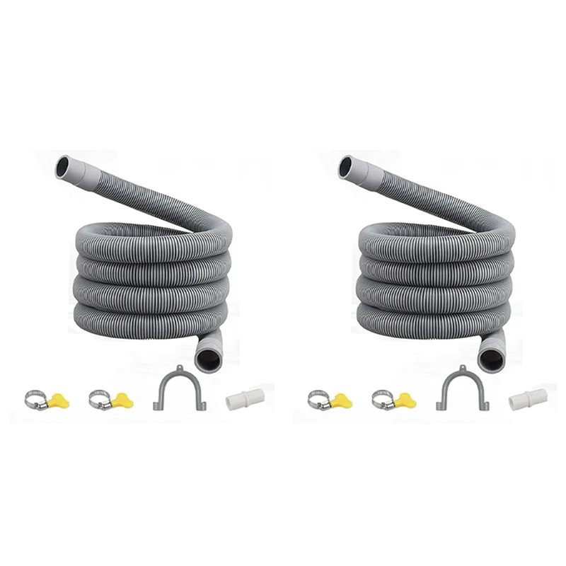 

2X Drain Hose Extension Set Universal Washing Machine Hose 1M,Include Bracket Hose Connector And Hose Clamps Drain Hoses