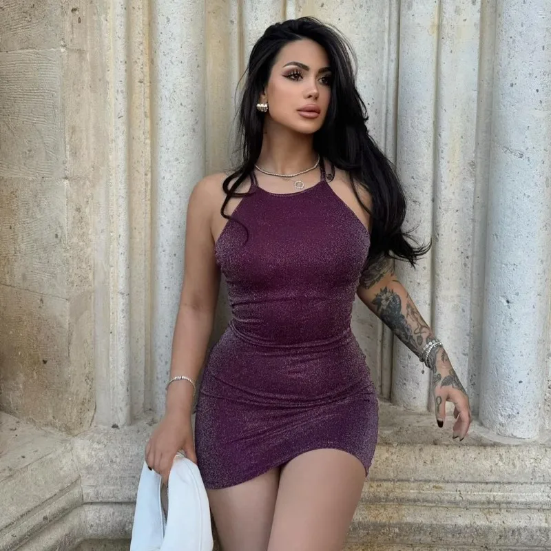 Women Sexy Bright Silk Bodycon Mini Party Dress Summer Sleeveless Halter Backless Stretch Slim Clubwear Y2K Streetwear Outfits
Women Sexy Bright Silk Bodycon Mini Party Dress Summer Sleeveless Halter Backless Stretch Slim Clubwear Y2K Streetwear Outfits