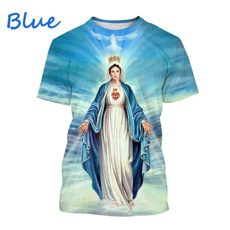 

Virgin Mary T Shirt Goddess Of Mercy 3D Print T-Shirt Christian Blessed Jesus God Tee Shirts Women Clothing Unisex Short Sleeves