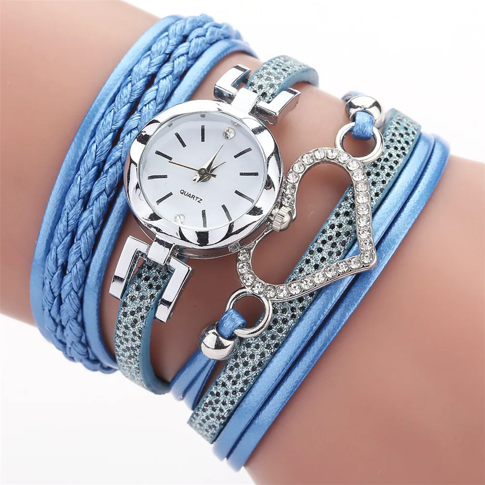 Women Quartz Watch Multi-layer Woven PU Leather Strap With Love Heart Decor
Women Quartz Watch Multi-layer Woven PU Leather Strap With Love Heart Decor
