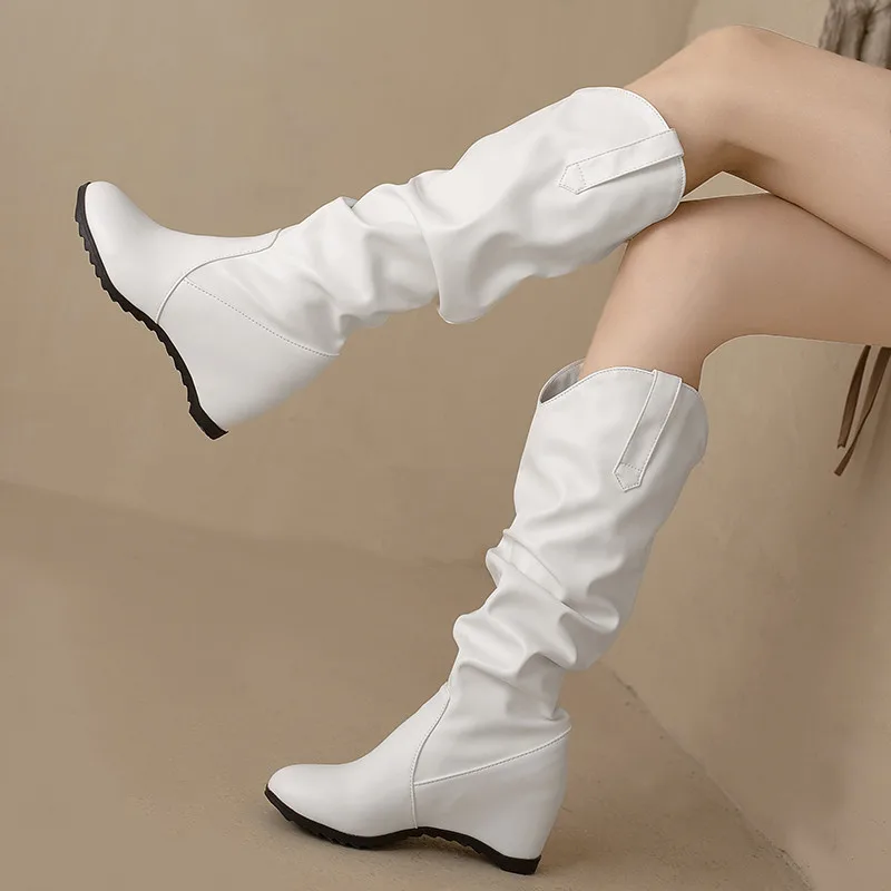 Plus Size 34-43 Free Shipping Leisure V-shape Opening Mid-calf Boots Ladies Wedge Height Increasing High Heels White Black Shoes
Plus Size 34-43 Free Shipping Leisure V-shape Opening Mid-calf Boots Ladies Wedge Height Increasing High Heels White Black Shoes