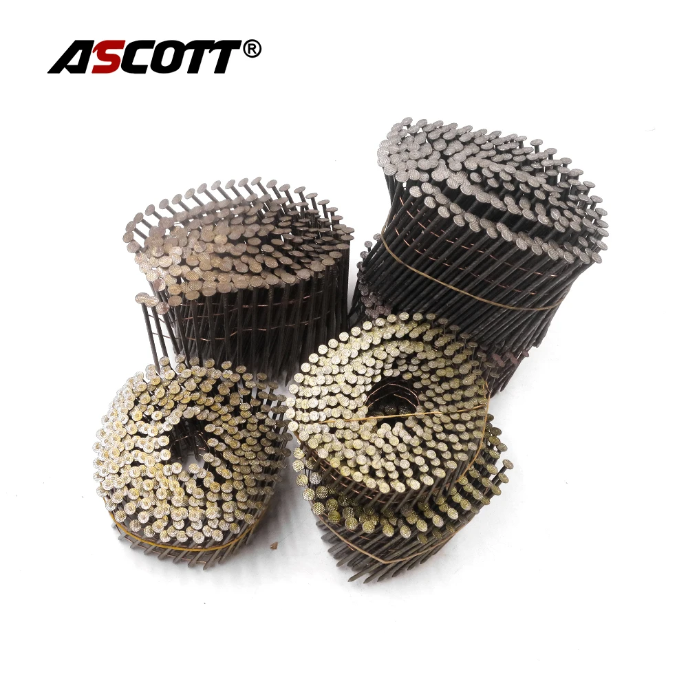 

900pcs High Quality 2.3mm Diameter Painted Screw Coil Nails 50-64mm Length Pallet Coil Nail For Wooden Pallet Pneumatic Nail Gun