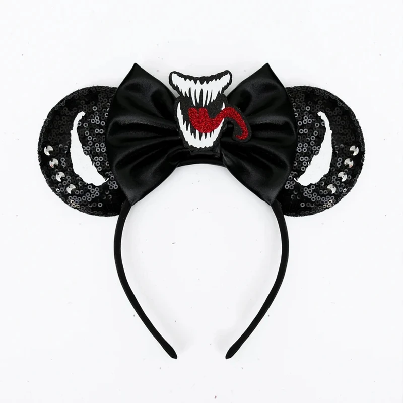 

Black Bow Venom Headbands Women Marvel Eddie Brock Hair Accessories for Girls Cosplay Disney Avengers Ears Hairband Kid DIY Gift