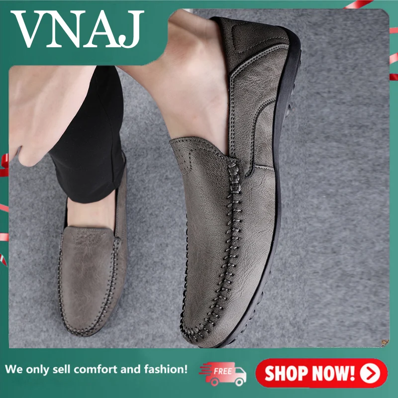 

Мужские повседневные туфли VNAJ из натуральной кожи, деловые Мокасины, роскошные брендовые итальянские дышащие слипоны, Мужская обувь для лодок