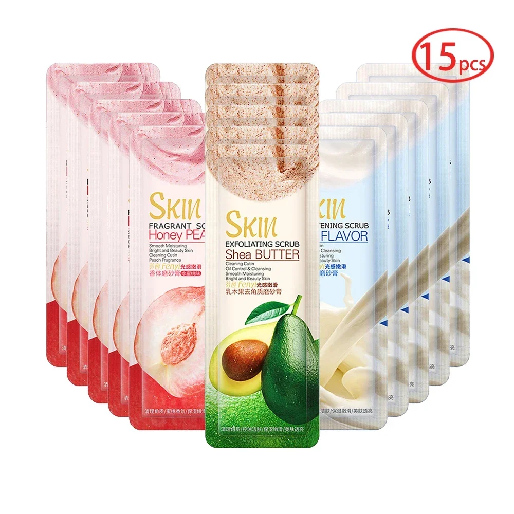 

15pcs Shea Butter Body Scrub Face Exfoliating Peach Extract Deep Cleansing Moisturizer Soft Whitening Skin Care Body Care
