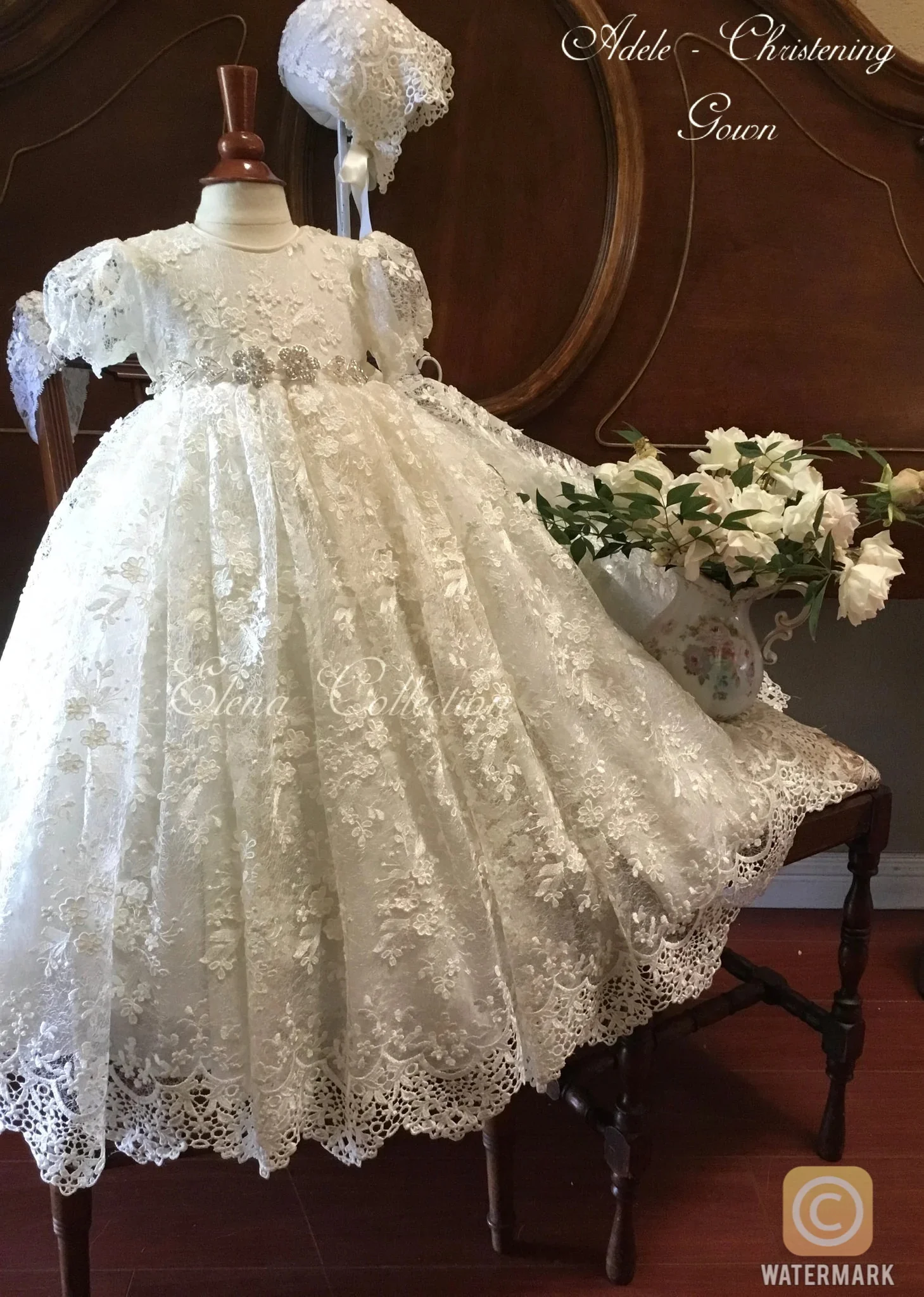 

Charming Christening Gowns Lace Appliques Baby First Communion Dresses with Belt Luxurious Newborn Toddler Baptism Dresses