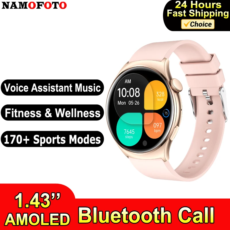 

2024 New Smart Watch Men Women Wristwatch 1.43" AMOLED 300mAh Long Standby Clock Bluetooth Call Voice Assistant Sport Smartwatch