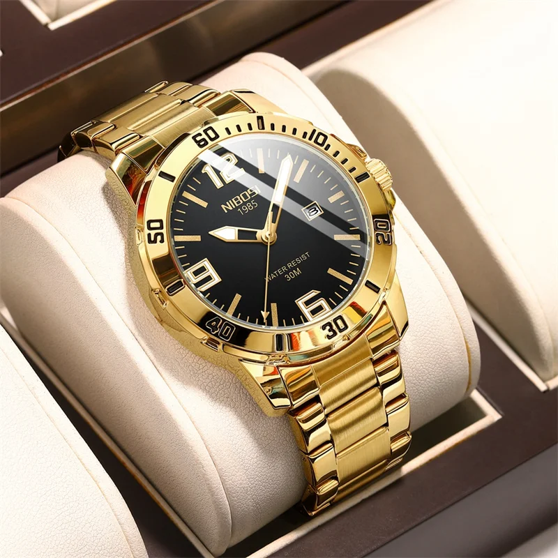 

NIBOSI Fashion Mens Watches Top Brand Luxury Gold Stainless Steel Waterproof Luminous Sports Quartz Watch Men Relogio Masculino