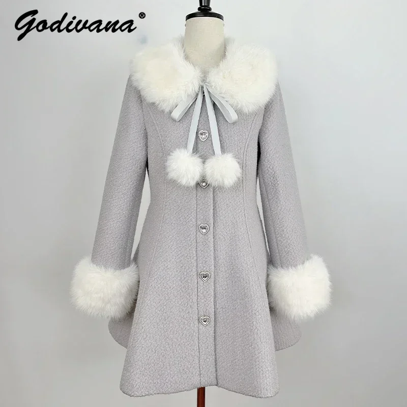 Sweet Japanese Style Mass-Produced Mine Series Woolen Winter Long Coat Fur Collar Love Rhinestone Button Long Wool Jacket
Sweet Japanese Style Mass-Produced Mine Series Woolen Winter Long Coat Fur Collar Love Rhinestone Button Long Wool Jacket
