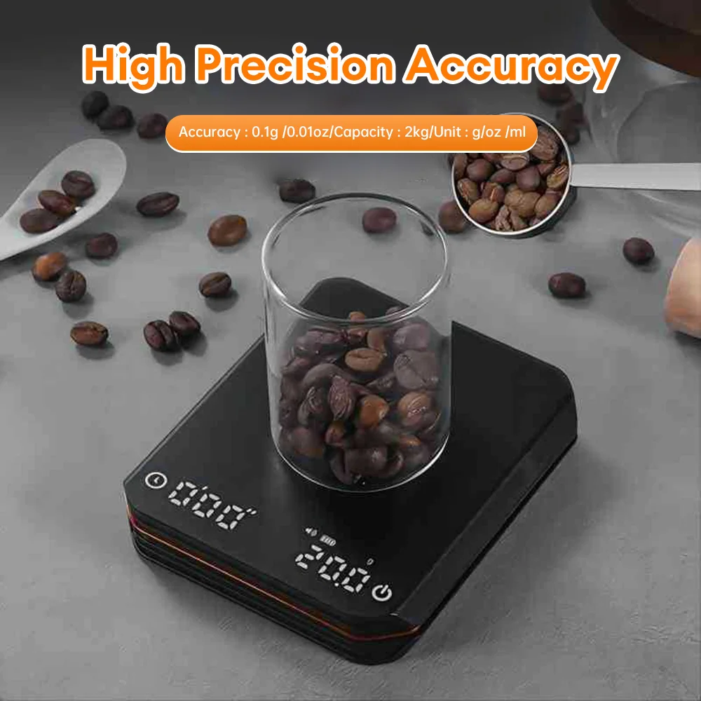 

Kitchen Coffee Scale with Timer USB Rechargeable Digital Scales 2kg/0.1g High Precision 3-Mode Espresso Scale Barista Tools