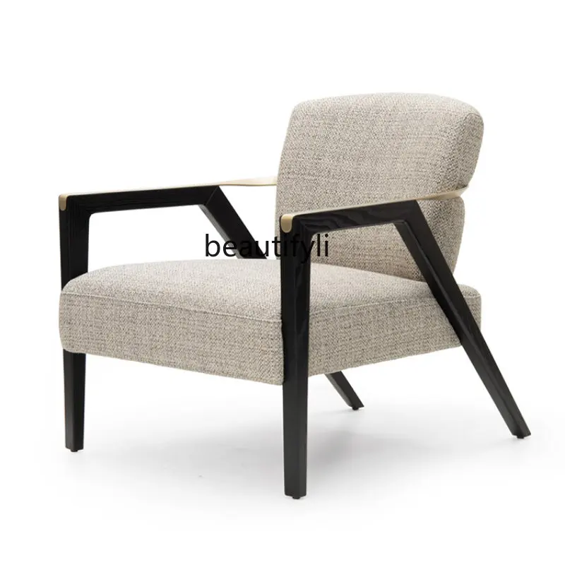 

Hotel Club Business Conference Chair Reception Leisure Study Chair Solid Wood Italian Light Luxury Single-Seat Sofa Chair