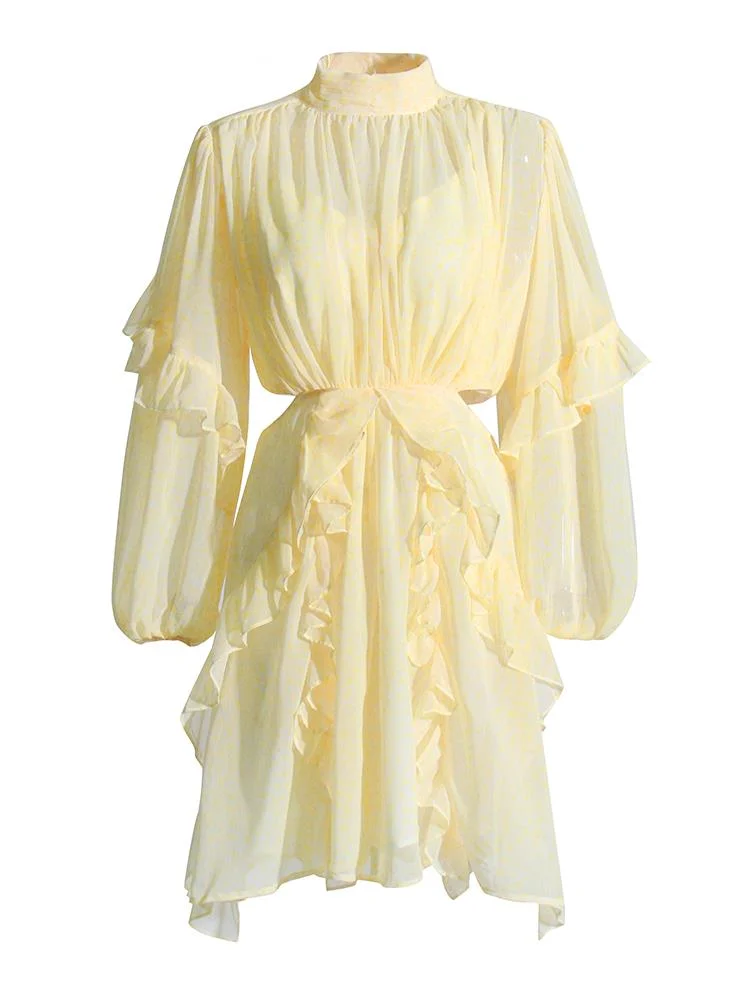 Short Floral Print Ruffles Yellow Dresses For Women Turtleneck 3/4 Sleeve Hollow Out Pleated Chiffon Dresses Female 2023 Summer
Short Floral Print Ruffles Yellow Dresses For Women Turtleneck 3/4 Sleeve Hollow Out Pleated Chiffon Dresses Female 2023 Summer