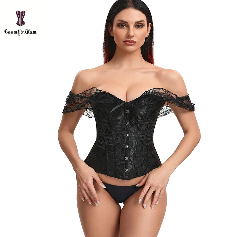 

Plus Size 5XL & 6XL Lingerie Gorset Festival Outfit Ruffled Boned Korset Woman Off Shoulder Puff Sleeve Corsets And Bustiers