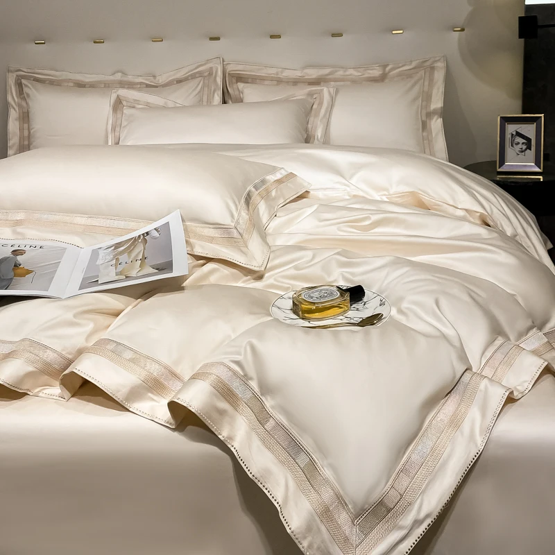 

Комплект постельного белья из египетского хлопка с вышивкой, пододеяльник, наволочка, двуспальная простыня, 1000TC