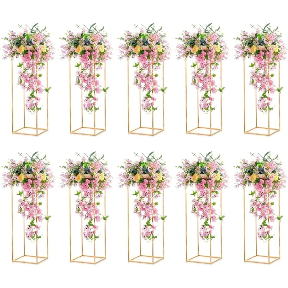 

10 Pcs Gold Vase Metal Column Stand 31½ inch Tall Floor Vases Decorative Tall Flower Rack Wedding Decorations Freight Free