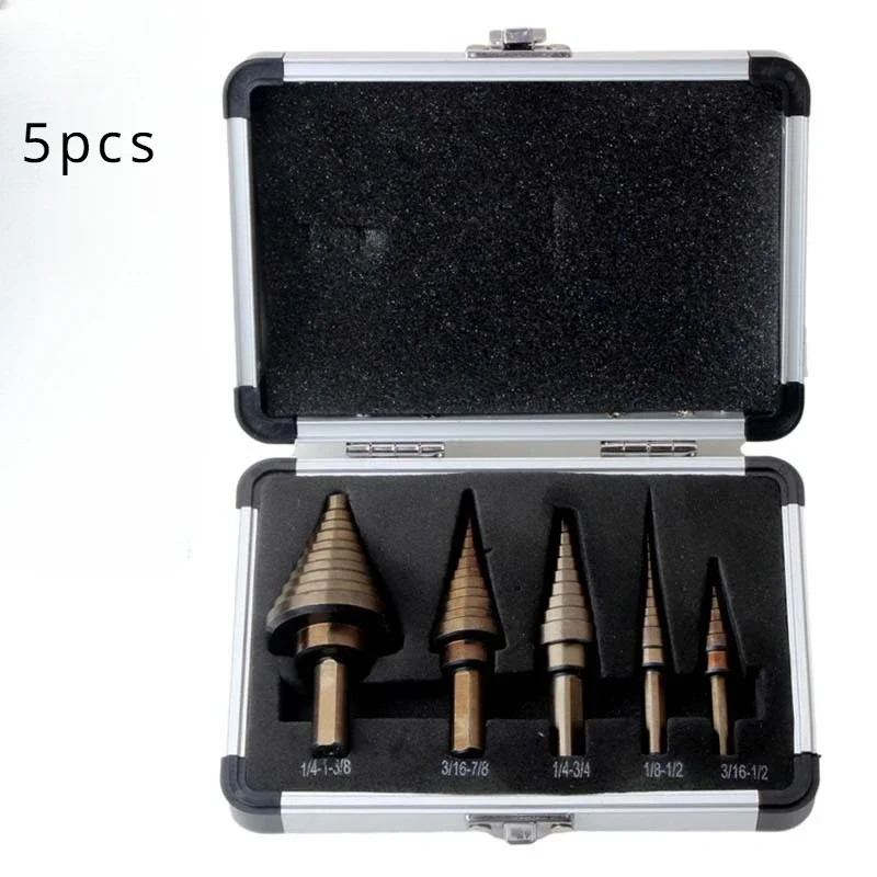 Metric and British 5pc Ladder Drilling Platform Black and Yellow Diamond Titanium Plated Aluminum Box Pagoda Drill Bit
Metric and British 5pc Ladder Drilling Platform Black and Yellow Diamond Titanium Plated Aluminum Box Pagoda Drill Bit