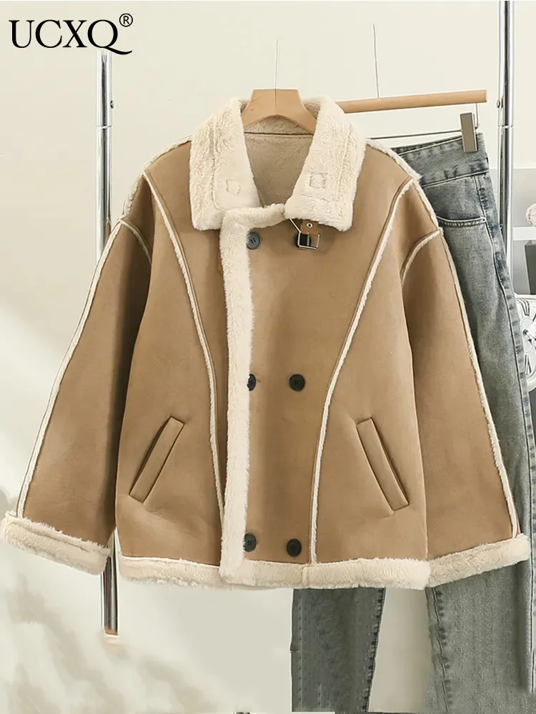 UCXQ Lambs Wool Plush Thickened Faux Fur Jacket Women Long Sleeve Patchwork Outwears Warmth Coat 2023 Autumn Winter New 23A5062
UCXQ Lambs Wool Plush Thickened Faux Fur Jacket Women Long Sleeve Patchwork Outwears Warmth Coat 2023 Autumn Winter New 23A5062