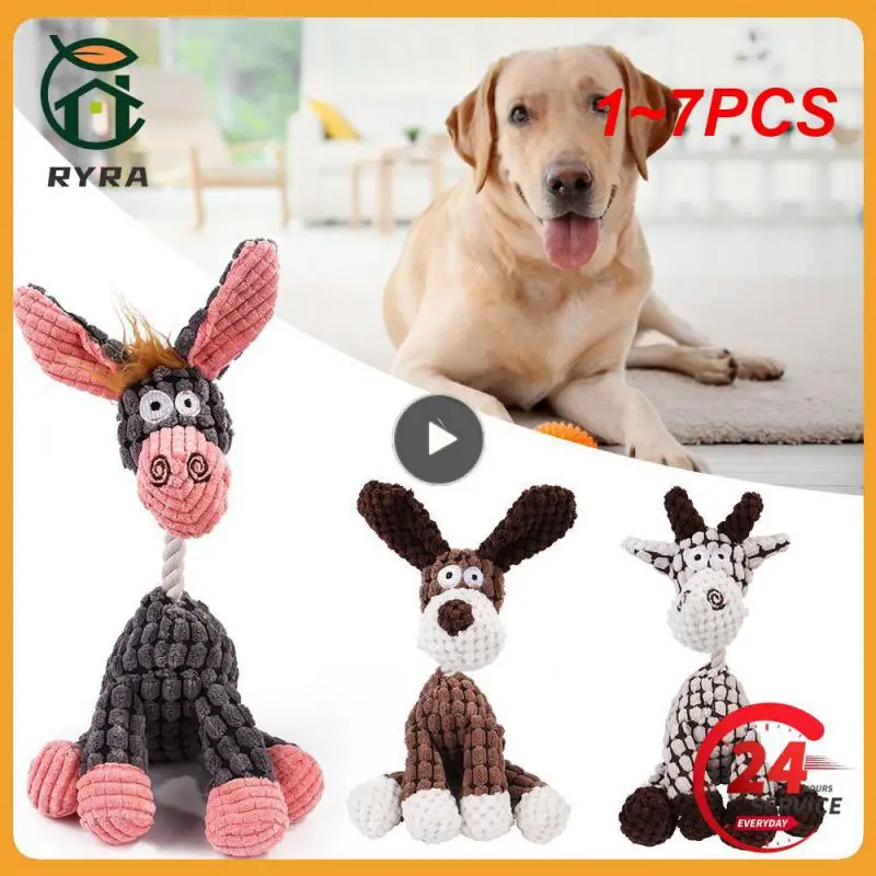 

1~7PCS Fun Pet Toy Donkey Shape Corduroy Chew Toy For Dogs Puppy Squeaker Squeaky Plush Bone Molar Dog Toy Pet Training Dog