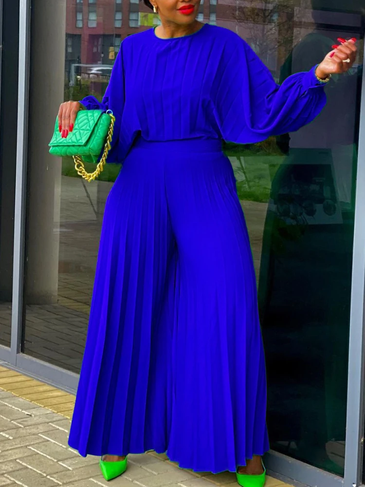 Loose Two Piece Sets Womens Outifits O Neck Long Sleeve Pleated wide leg Trousers Spring Casual Clubwear Large Size Pant Sets
Loose Two Piece Sets Womens Outifits O Neck Long Sleeve Pleated wide leg Trousers Spring Casual Clubwear Large Size Pant Sets