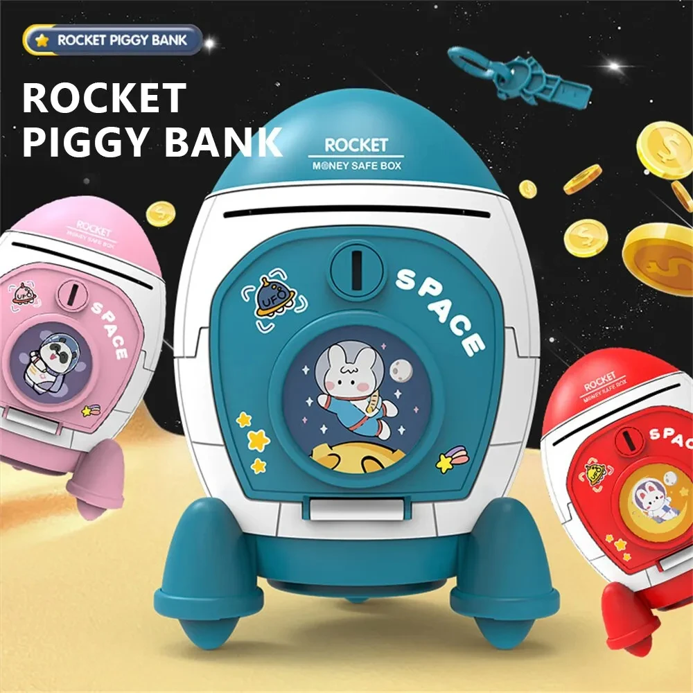 

Children Piggy Bank Cute Aviation Piggy Toy Rocket Spaceman Piggy Bank Cartoon Sticker Manual Piggy Coin Money Box Kid Gift Toy