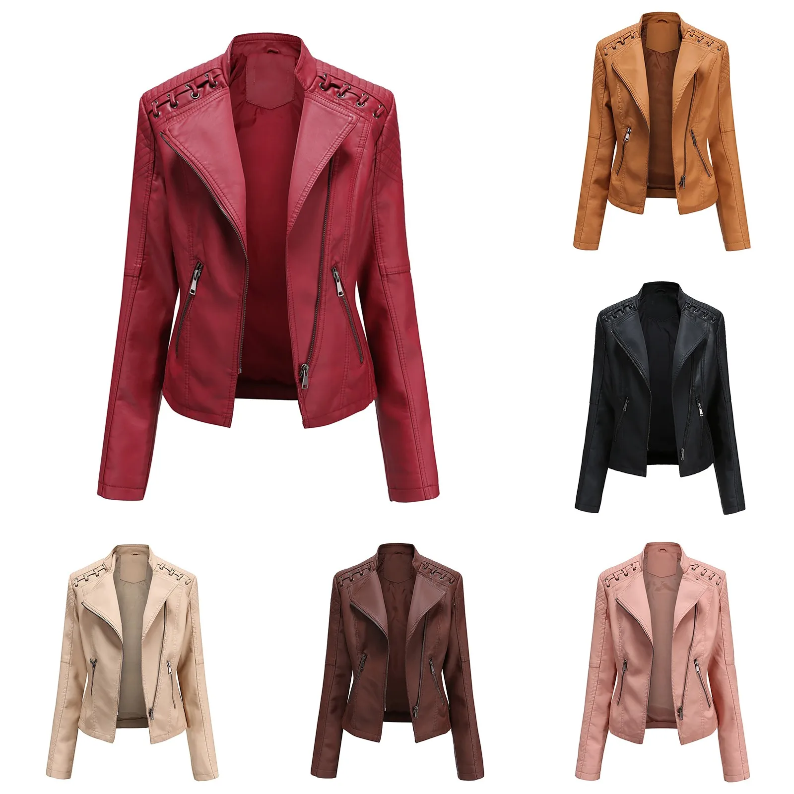 Women's Long Sleeved Solid Standing Collar Thin Motorcycle Suit Short Jacket Jacket
Women's Long Sleeved Solid Standing Collar Thin Motorcycle Suit Short Jacket Jacket