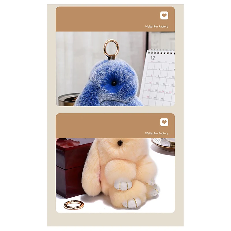 

15CM Rabbit Keychain Ring Fluffy Real Fur Pompon Bunny Trinket Key Chain Charm Cute Key Ring On Bag Car Key Pendant