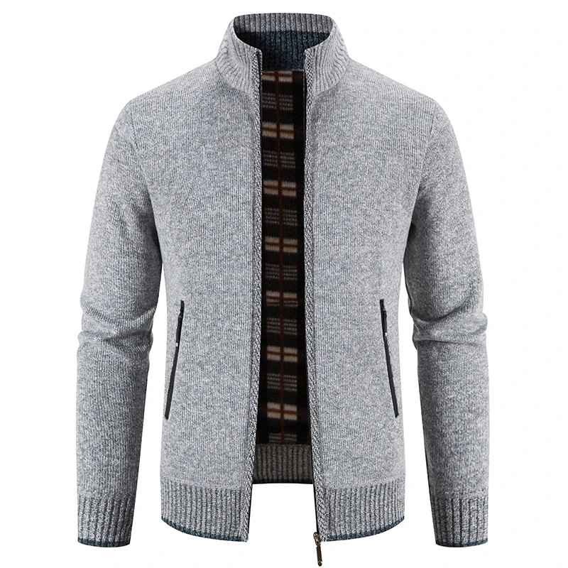 Fashion Men's Stand Collar Cardigan Sweater Slim Fit Cable Knit Zipper