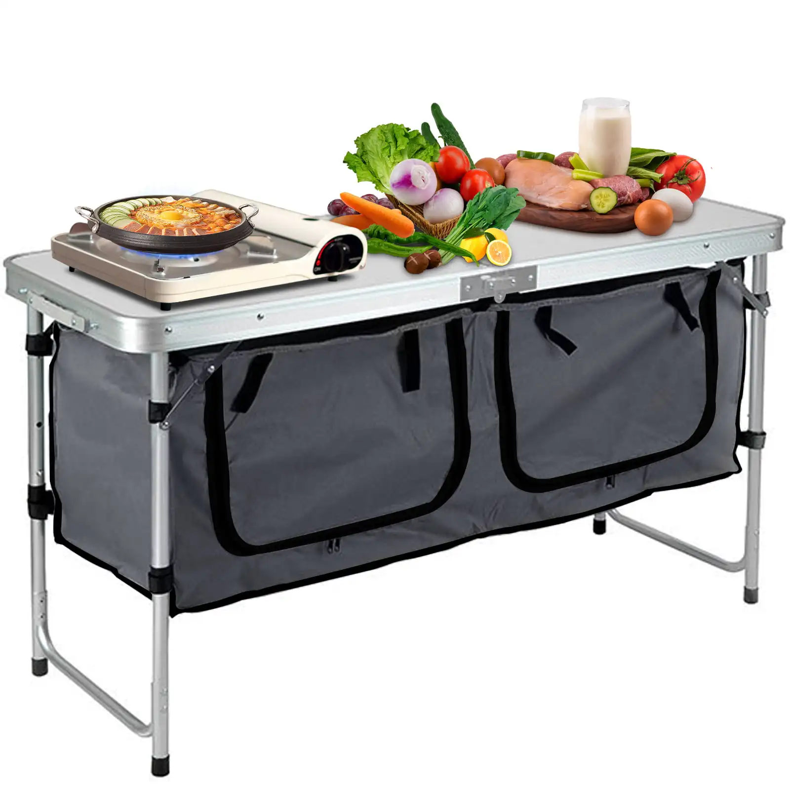 Camping Kitchen Station, 47.2" X 18.5" Aluminum Portable Folding Camp Cook Table with Storage Organizer and 4 Adjustable Feet
Camping Kitchen Station, 47.2" X 18.5" Aluminum Portable Folding Camp Cook Table with Storage Organizer and 4 Adjustable Feet