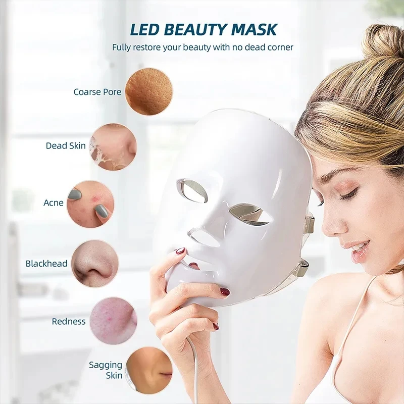

7 couleurs lumineux LED masque photothérapie masque de soin de la peau anti - acné machine masque visage cou beauté LED masque