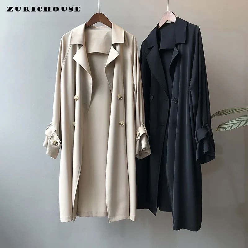 

Solid Casual Long Women's Trench Coat Spring Autumn 2024 New High Quality Simple Double Breasted Loose-fit Female Windbreaker