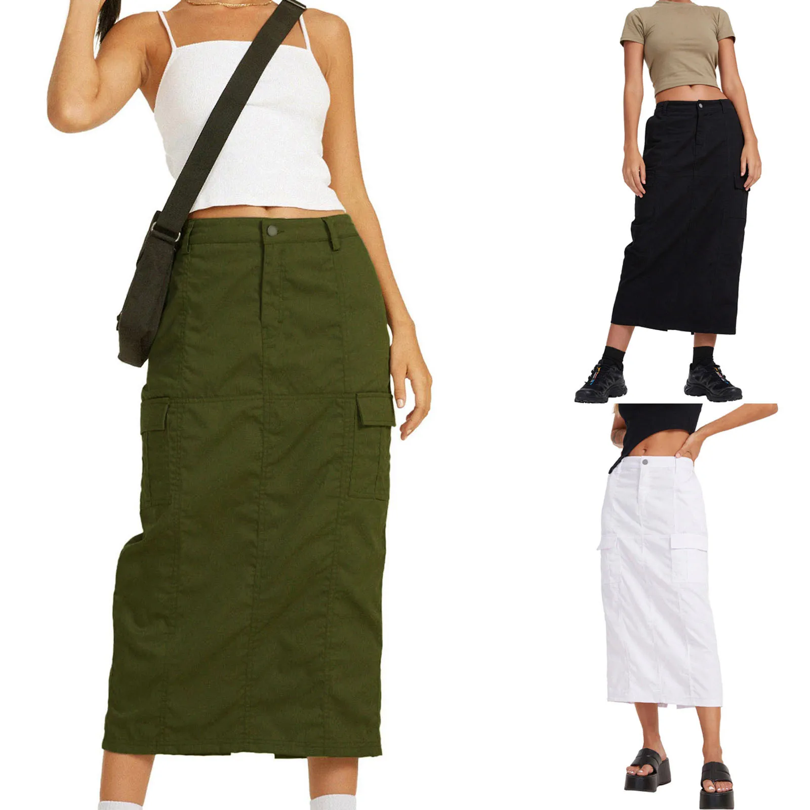 Khaki Casual Long Cargo Skirts Women Stitching Vintage Baggy Streetwear Outfits Split Fashion Low Waist Loosesize Skirt
Khaki Casual Long Cargo Skirts Women Stitching Vintage Baggy Streetwear Outfits Split Fashion Low Waist Loosesize Skirt