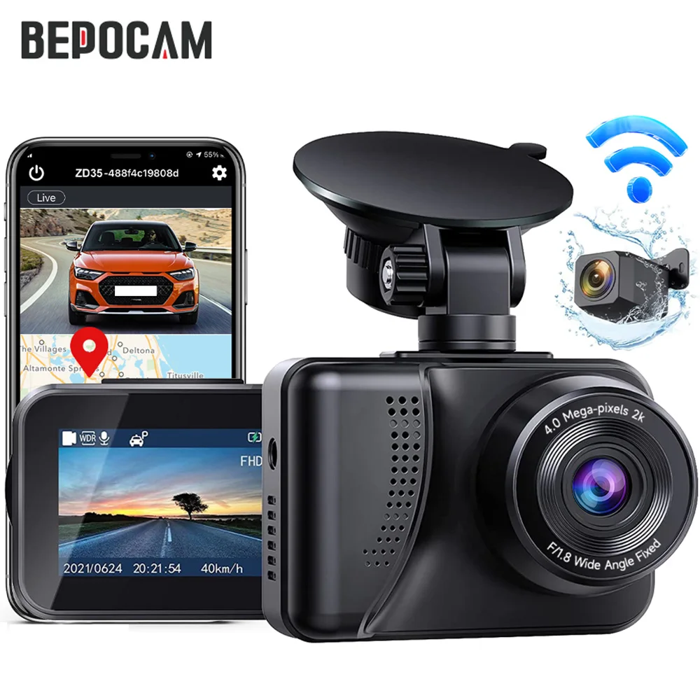 

BEPOCAM 2.5K 720P Dash Cam 2 Channel Wifi GPS Car Dvr Black box Rear Camera Motion Detection Video Recorder Recording Dashcam